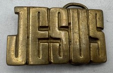 Vintage Solid Brass JESUS Belt Buckle 3" Christian Religious Made in Taiwan