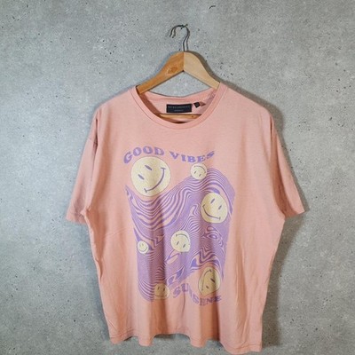 Vintage No Boundaries Good Vibes Graphic T-Shirt Damen Medium Pink C29055