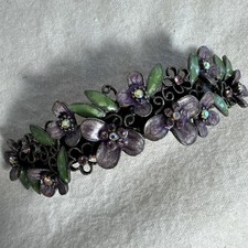 Vintage French barrette clip pink metal flowers / Hair Jewelry 3.75  Non Pinch