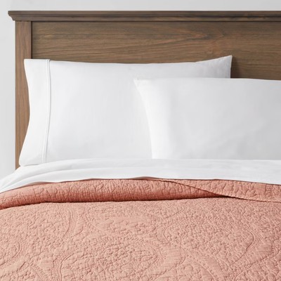 Threshold Quilt Paisley Stitch Lightweight, Terracotta/Bronze, Twin/TwinXL