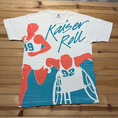 #ad Vintage 1992 Kaiser Roll Running Wheelchair Sports Graphic T Shirt USA Large $36.89