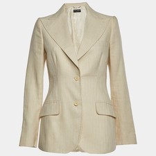 Dolce Gabbana Cream Stripe Linen Blend Single Breasted Blazer M