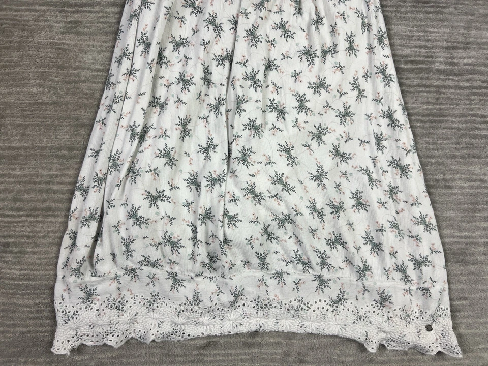 Vestido Roxy Para Mujer XL Blanco Floral Manga Corta Calado Midi Forrado Viscosa Algodón Foto 3 de 4
