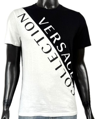 Versace Collection T-Shirt Herren M Weiß Schwarz Logo Diagonal Cotton Tee