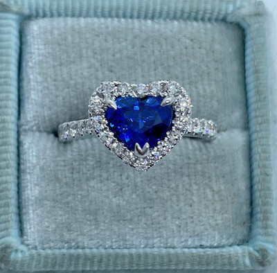 2.00 Ct Heart Cut Natural Sapphire Diamond Engagement Ring 14K White Gold Size 7
