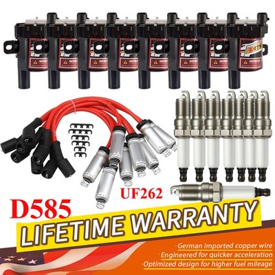 8 Set Round Ignition Coil and Spark Plug& Wire Fit GMC Chevy Silverado 1500 4.8L