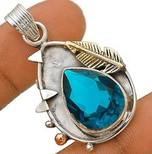 Natural 5CT Two Tone Leaf Apatite 925 Solid Sterling Silver Pendant @B2-4