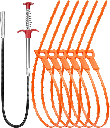 7 Pack Drain Clog Remover Tool Kitchen Sink Toilet Declogger Tool Hair Remover