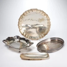 Vintage Sheffield German Silver Plated Gallery Footed Dish Trays Mixed 4pc Lot