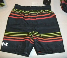 NEW Under Armour boys swim swimsuit trunks shorts black stripe elastic waist 4T
