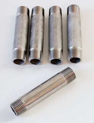 (5) 1/2 NPT X 4'' OAL Threaded Pipe Nipple 304/304L Stainless Steel Standard Wall