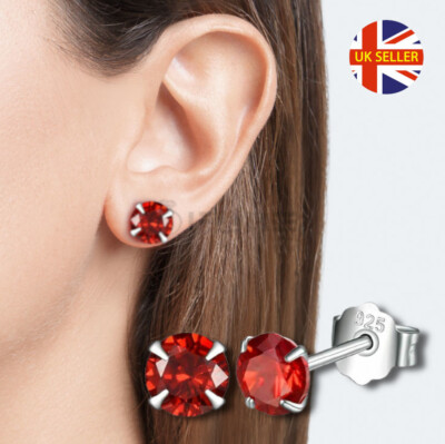 Ohrstecker 7 mm rot echt 925 Sterlingsilber glänzend AAA Kristall Knorpel