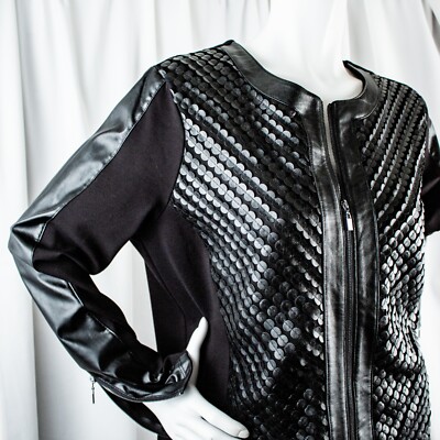 PICADILLY New Black Softshell Leather Geometric Women Jacket Size XL