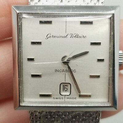 Vintage Germinal Voltaire Incabloc Wrist Watch Stainless Steel Swiss Made WORKS