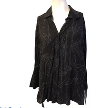 Halston Ladies XS Black Blouse Long Sleeve Mosaic Floral Soft Shirt NWT $275 MSR