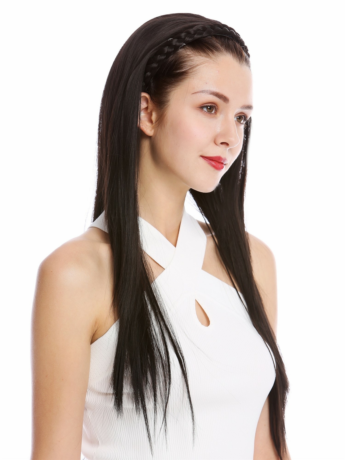 Half Wig Hair Piece Noble Braided Headband Smooth Very Long 70cm Dark Brown