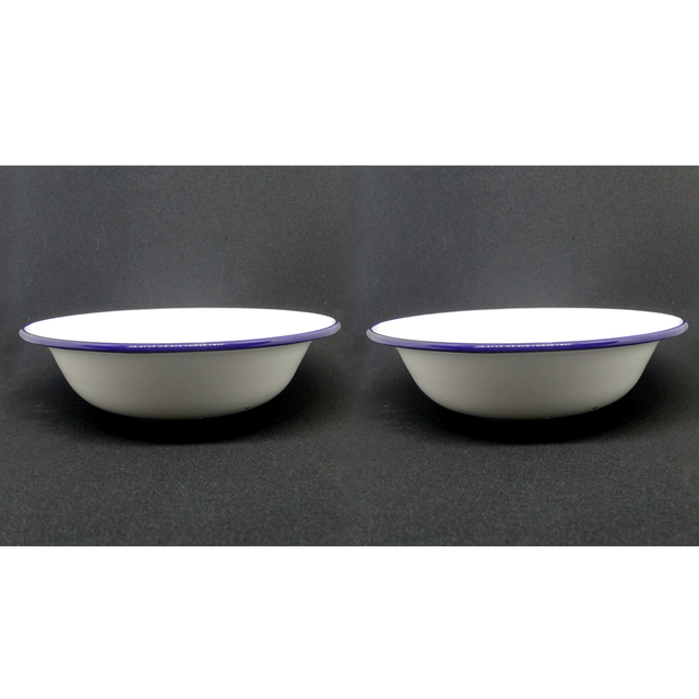 Set 2 pcs 5.5" White enamel round bowl vintage enamelware Plates