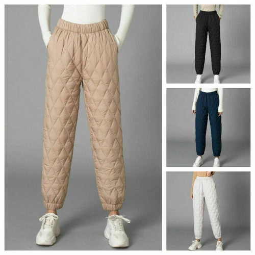Women Thick Pants Padded Quilted Thermal Trousers Elastic Waist Sweatpants Grey - Bild 12 von 32