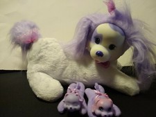 Puppy Surprise White  Purple Stuffed Animal Toy Plush Dog with 2 Puppies Babies