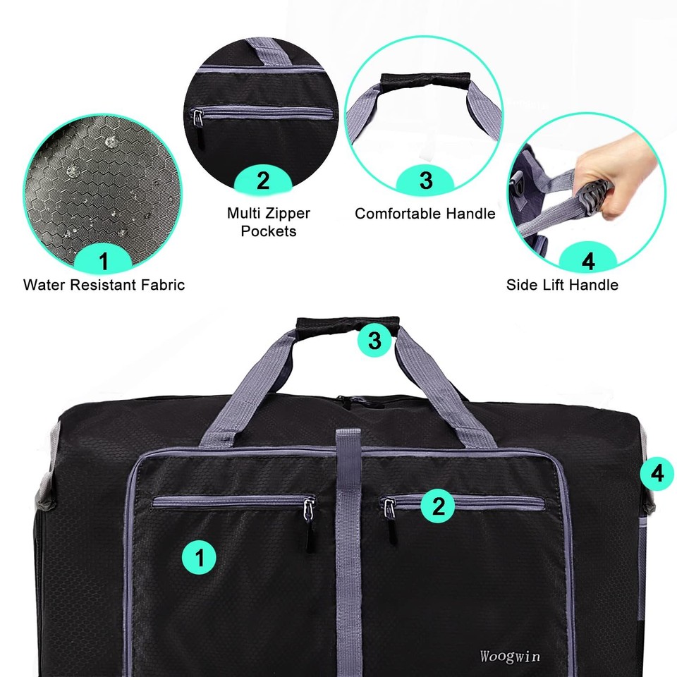 Large Waterproof Foldable Travel Duffel Bag 150L Black for Beach Swim