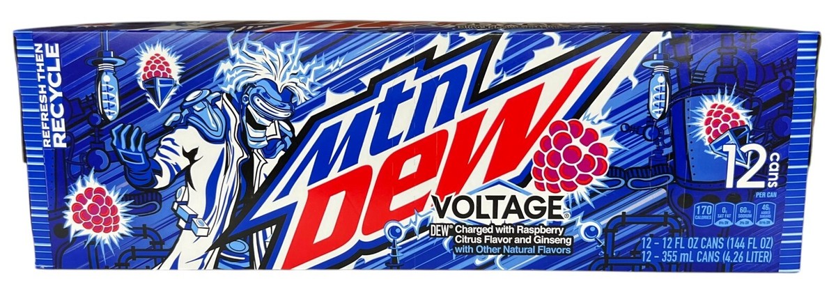 Mountain Dew Voltage Raspberry Citrus Ginseng Soda 12 Pack Mtn Dew