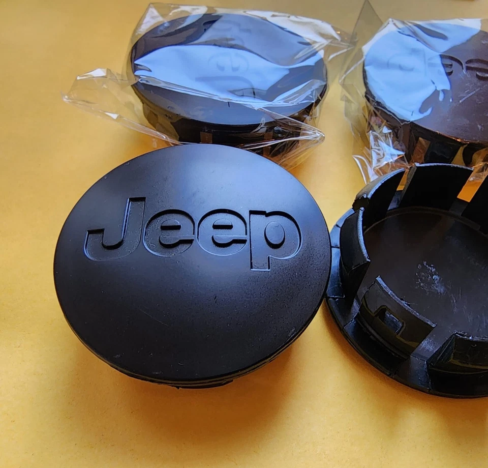 Jeep Set of 4 Matt Black Wheel Center Caps Liberty Grand Cherokee Wrangler Foto 2 de 4