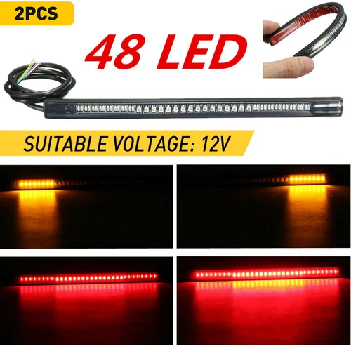 48 LED Flexible Motorcycle Light Strip Rear Tail Brake Stop Turn Signal Lamp Bar
