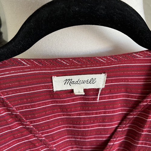 Top Madewell Mujer Talla S Swingy Campesino Rayas Metálicas Cuello en V Rojo Algodón Boho - Imagen 6 de 9