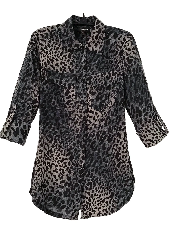 BLUSA DE SEDA BEBE-IMPRESIÓN DE LEOPARDO-BOTÓN ARRIBA-MANGAS 2 VÍAS-ELÁSTICA-TALLA XS-S-NUEVA CON ETIQUETAS DE COLECCIÓN Foto 4 de 4