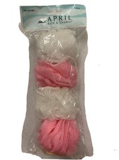 New set of 4 April bath shower Mesh bath sponge,white and pink