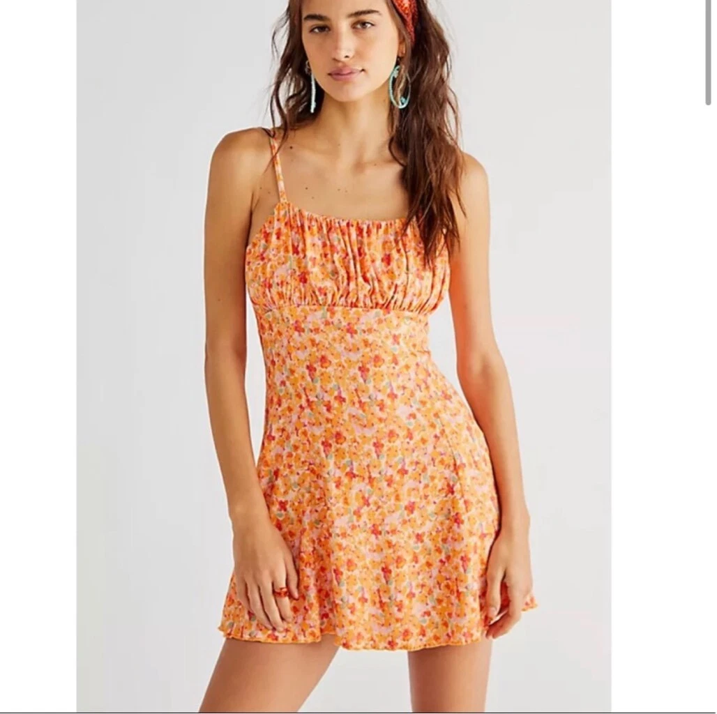 Free people orange floral clearance dress