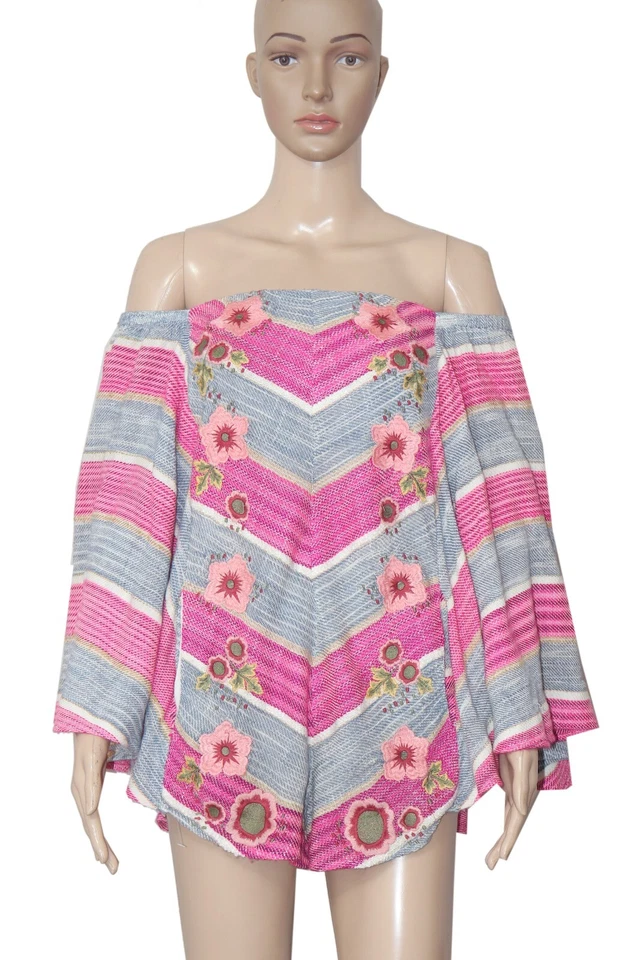 Macacão Free People Shanti listrado floral bordado fora do ombro XS - Imagem 4 de 4