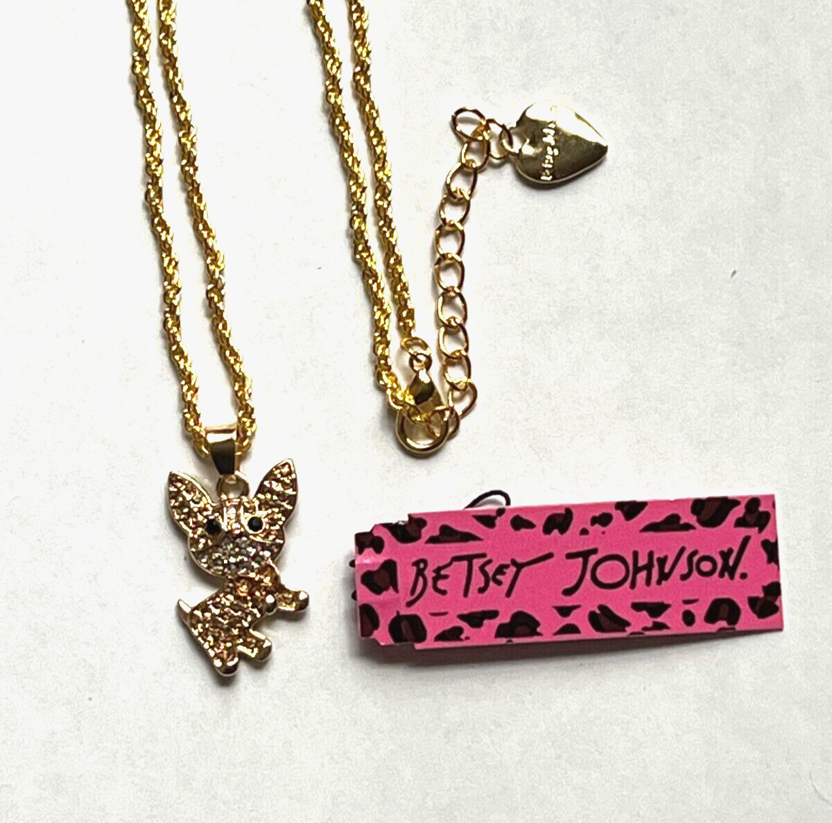 BETSEY JOHNSON CRYSTAL RHINESTONE CORGI DOG GOLD PLATED PENDANT