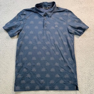 TravisMathew Mens Navy Blue Agave Print Pima Cotton Blend Golf Polo Shirt Size M
