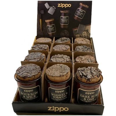 Zippo Candle Display Spirit Brown Assorted Scent, Pack of 12 70004