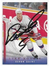 DERON QUINT Autographed Signed 1995-96 Upper Deck Hockey card #498 Winnipeg Jets