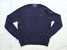 Polo Ralph Lauren Sweater Mens Large Navy Blue V Neck Red Pony Pullover Classic