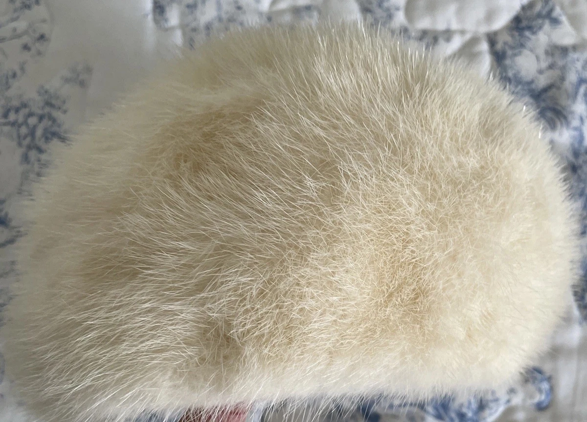 Vintage Gartenhaus Mink Fur Hat White Women\'s SMALL SIZE Raylene White Fox Fur Roller Hat with Mink Top: FurHatWorld.com main image 4