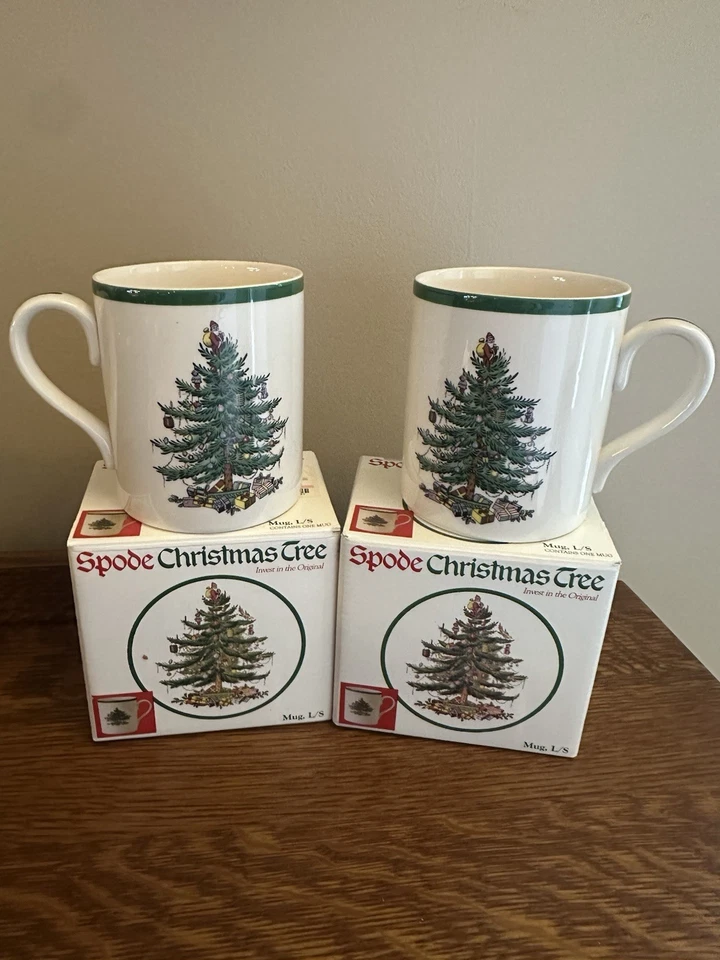 2- Pair Vintage Spode Christmas Tree Coffee Tea Mug Made in England New in Box - Image 2 of 4