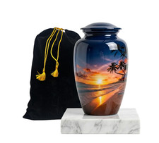 Paradise Beach Sunset Urn - Handcrafted Ocean Scene Memorial - Adult Size 200lbs