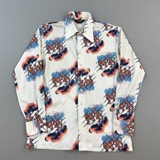 Vintage Career Club Contempo Shirt Mens Large White Abstract 70s Disco Mod USA