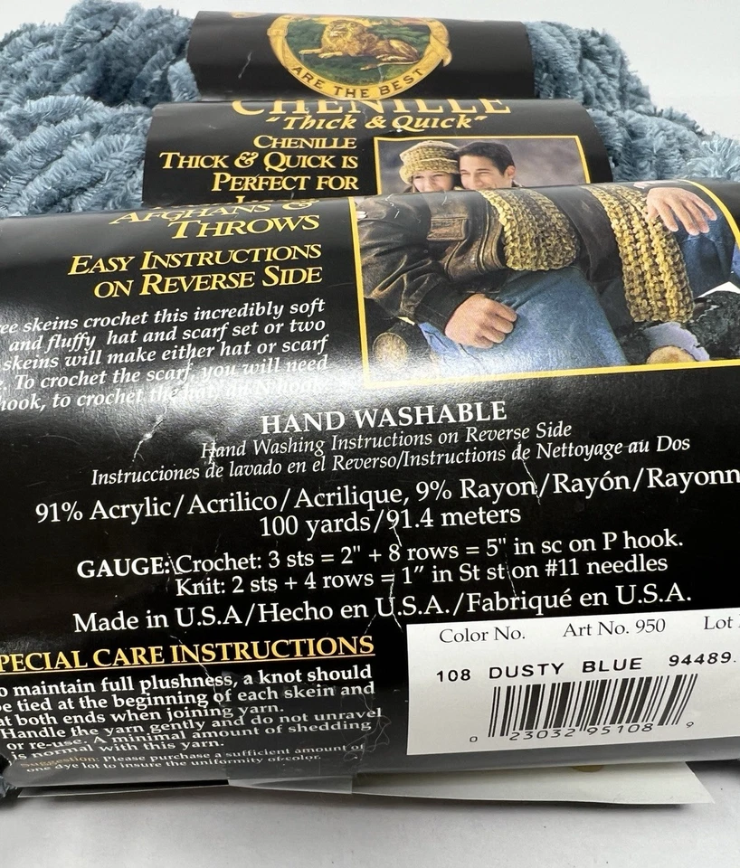 3 Skeins Lion Brand Chenille Thick & Quick Yarn #108 Dusty Blue - Image 4 of 4