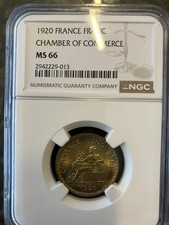 France Aluminum-Bronze 1920 1 Franc NGC MS 66  Chamber of Commerce