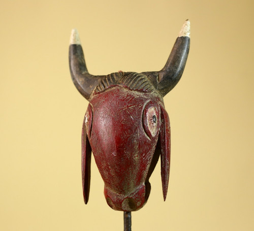 Authentic African Horned Antelope Mask- Tribal Vintage Ritual Wall Decor-G6241