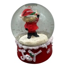 Christmas Snow Globe With Santa's Elf Figurine  Joy Base Red Glitter READ