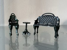 Set Of Metal 1:24 Half Scale Dollhouse Miniature Garden Bench Table Chair