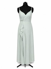 Azazie Kyedae Agave Chiffon A-Line Pleated V-Neck Bridesmaids Dress (Size 10)