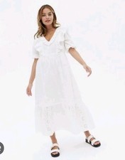 New Look size uk 6-8 Petite Broderie Frill Midi Dress 