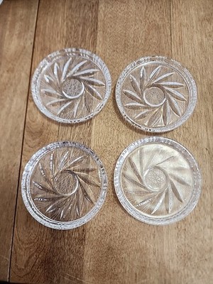 Set Of 4 Vintage Echt Bleikristall West German Lead Crystal Coasters Star Center