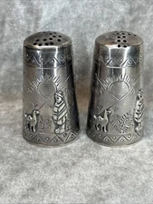 Scrap Silver Peruvian Inca and Llama Sterling Silver Salt Pepper Shaker Set 49G